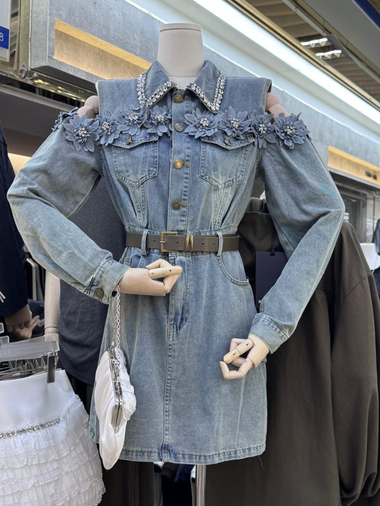 Luxe embellished denim dress