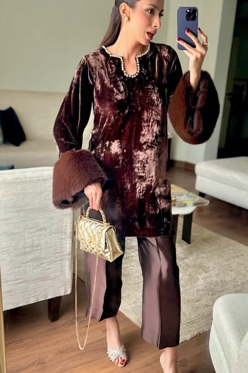 FUR VELVET COORD SET