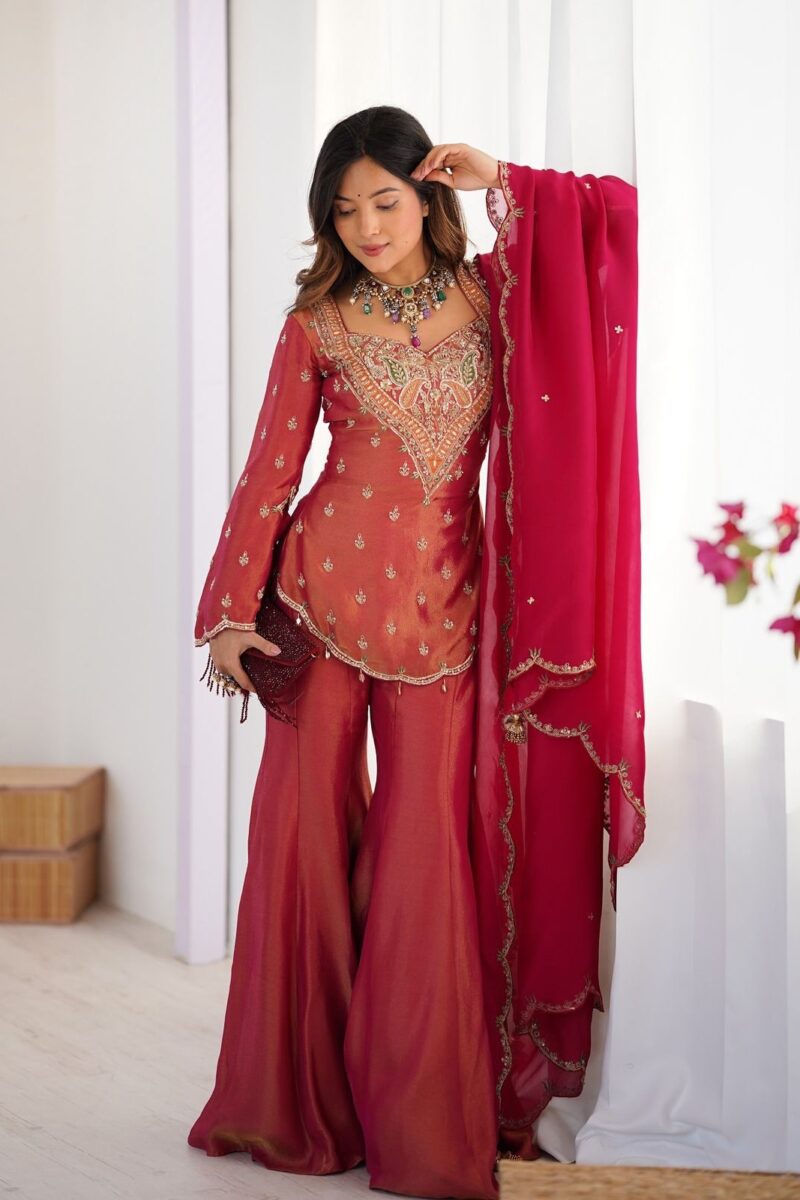 Zareen shimmer silk suit